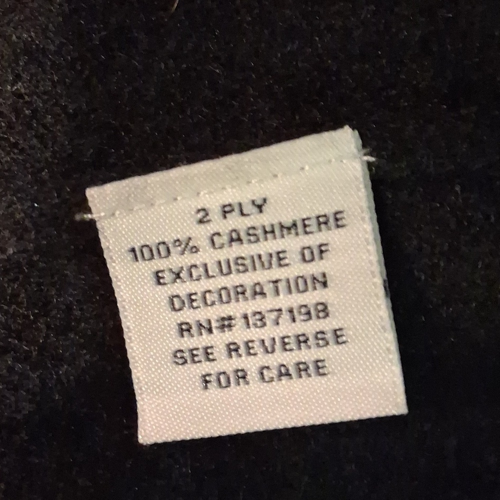 Luxe Belle France Black Cashmere Crew Neck Sweater With Pearl Sleeve Accents - Picture 11 of 11